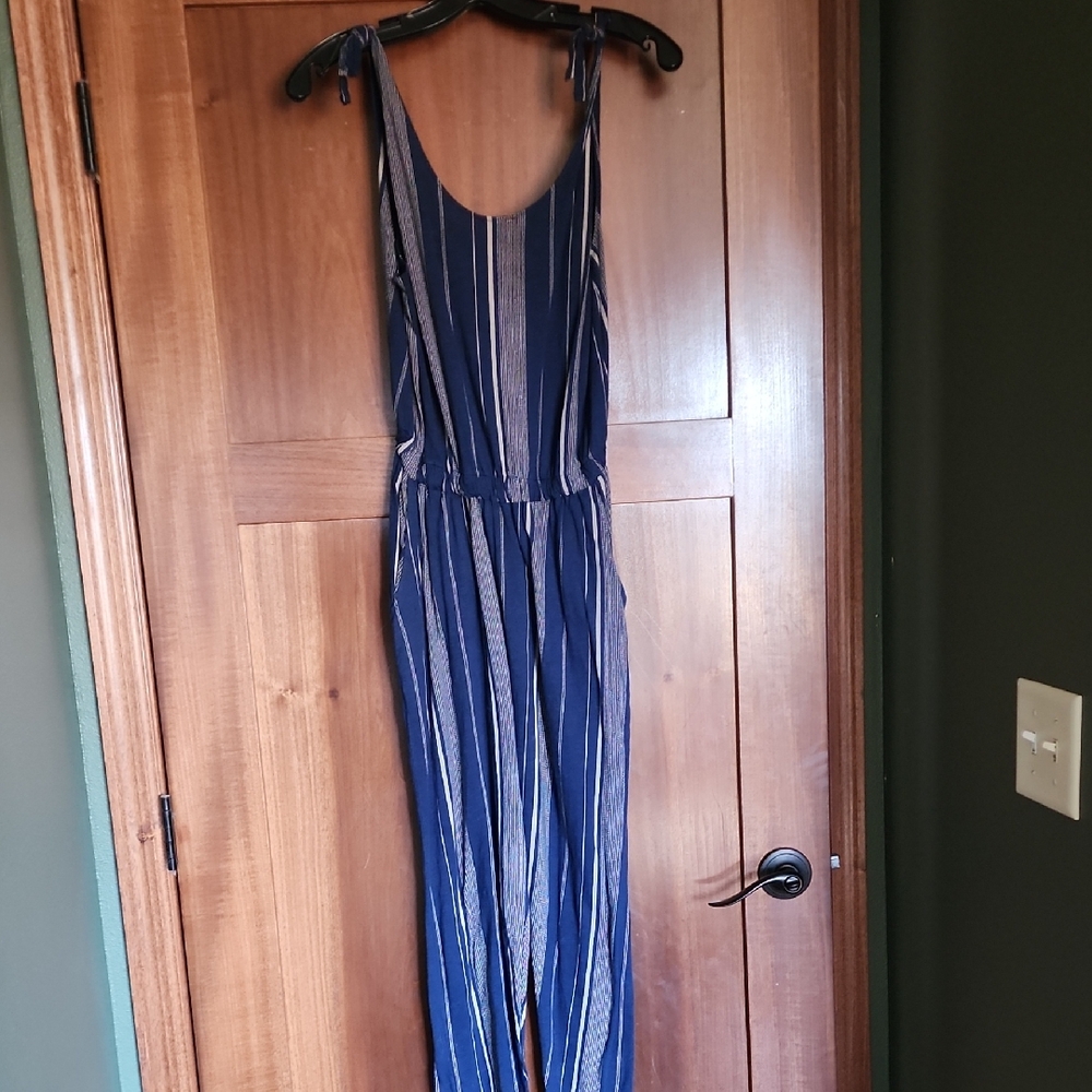 Navy Striped Jumpsuit with Adjustable Straps